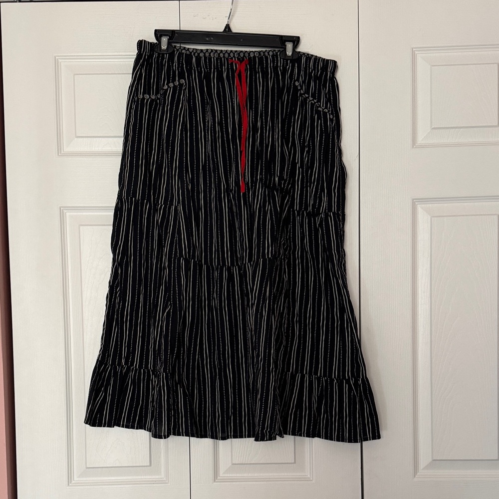 Gudrun Sjoden L Black & White Striped Polka Dot A-Line Lagenlook Fall Midi Skirt